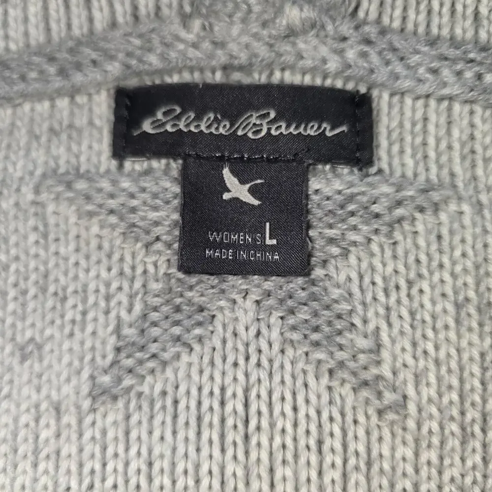 Eddie Bauer Sweater Womens Large 100% cotton grey stars Zip American Flag hoodie - Picture 6 of 8